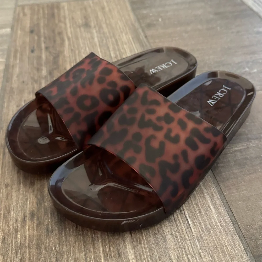 J. Crew Women's Leopard-Print Jelly Slide Sandals in Brown